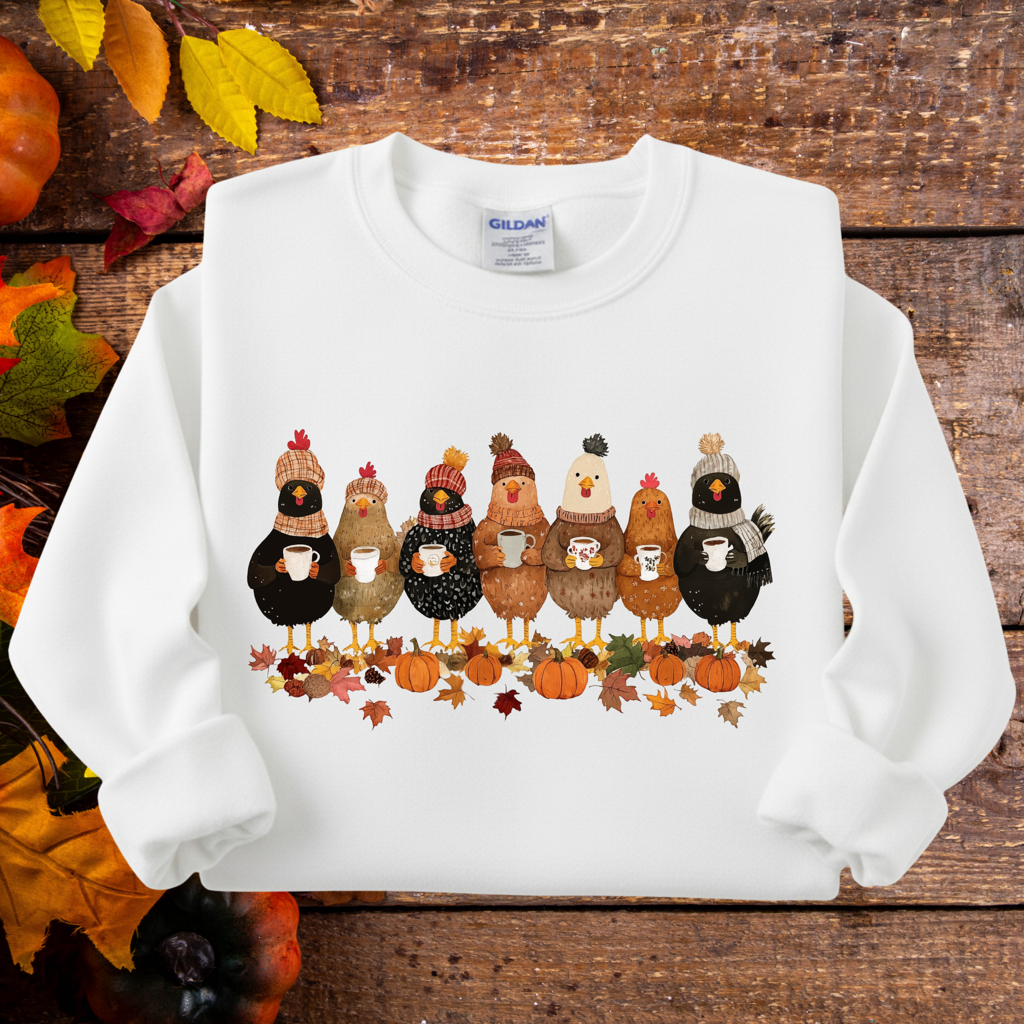 Fall Chicken Coffee Sweatshirt – Funny Thanksgiving Crewneck, Cozy Autumn Sweater, Cute Pumpkin Latte Shirt for Women