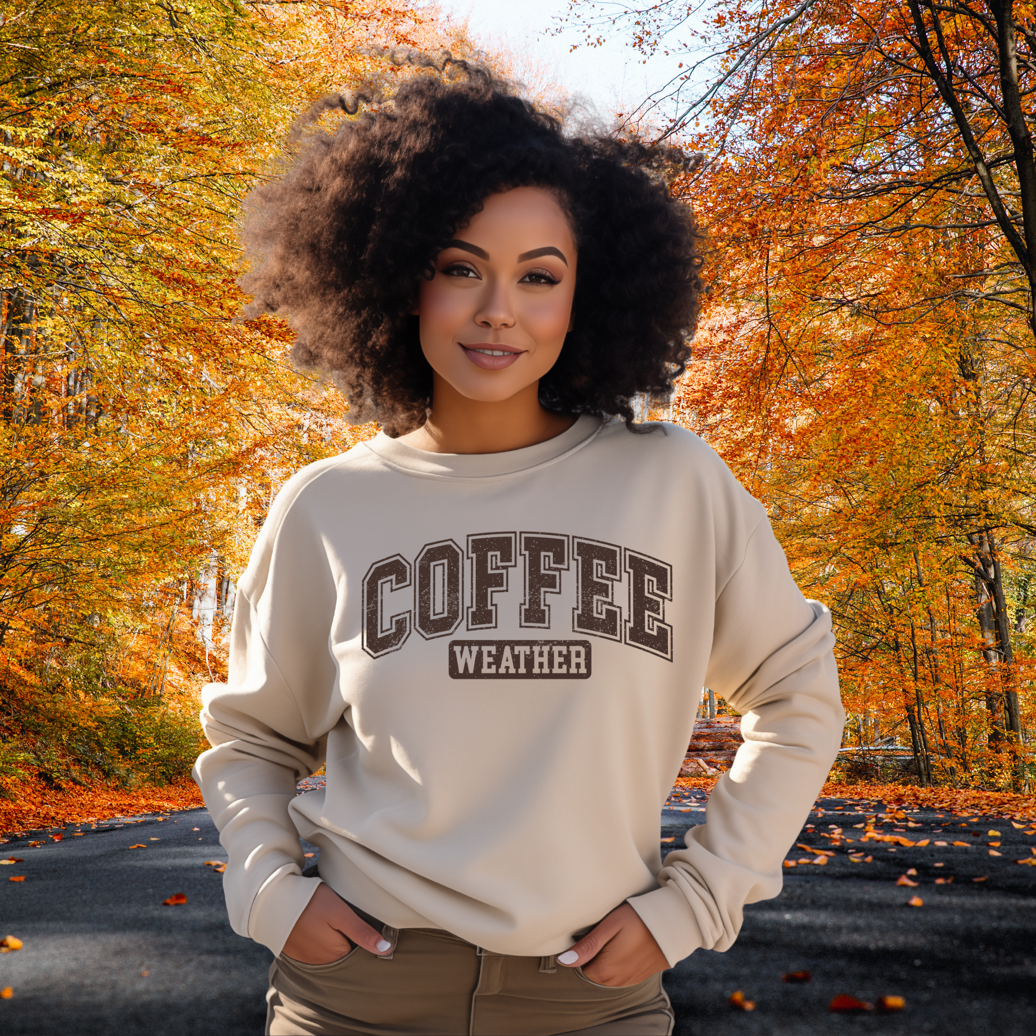 Coffee Weather Sweatshirt. Cozy Fall Crewneck. Unisex Gildan 18000